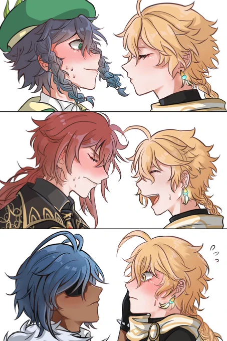 kiss moment with aether〜 chu- chu- 💋

⚠️ all x aether ⚠️

#genshinimpact #aether #原神 #空 