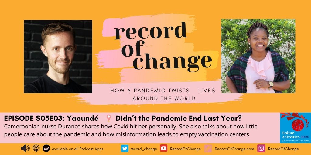 record_change's tweet photo. In S05E03, we reconnect with our guest from Yaoundé, Cameroon, @TanekeuDurance who tells us about her experience with #Covid19 and why people in Cameroon consider the pandemic as some past event. 

Full episode: https://t.co/w3ECRVtMlQ

#RecordOfChange @iac_berlin https://t.co/b2yI9uwRBa