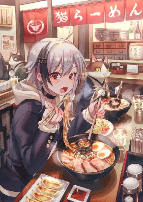 #今月描いた絵を晒そう
未完成の猫らーめんを完成させたら未完成の食卓の絵が増えた どこかで仕上げたい 