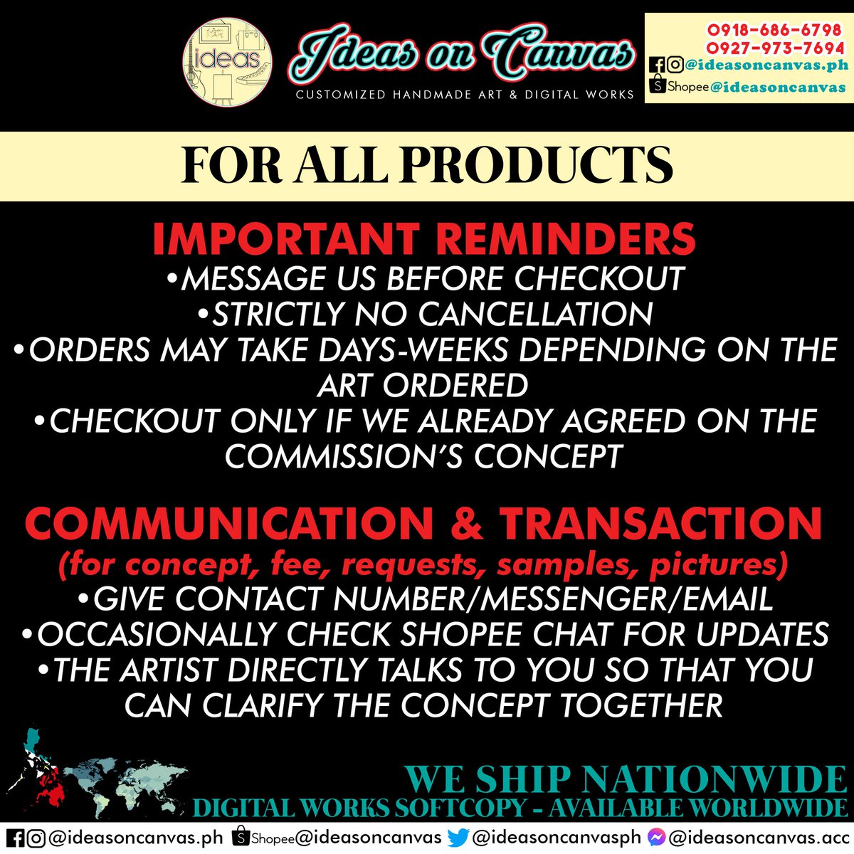 ideasoncanvasph's tweet photo. General Pricelist, Reminders, and Transaction Steps for Shopee, Instagram, Facebook, and Twitter! 🛒🛍💸 https://t.co/FfyUg35OHB