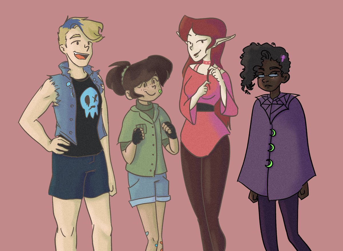 Sunflowerclub_'s tweet photo. The Figments team has started a trend with each other to draw the main cast in their own art styles! 

Here’s Sutton, Mari, Martha, and JD in @MamaMichine ‘s style! 👀✨ https://t.co/Mthj55c5Mt