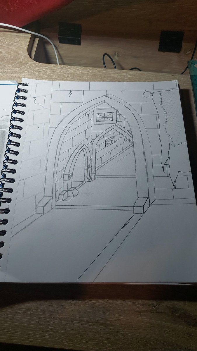 DemonOfOblivion's tweet photo. Tried to do more fanart for Primal. My ideal was a interior doorway in Solum. Messed up my lines...oh well. I'll fix it when I make it digital. https://t.co/xpBGU2Ey5A