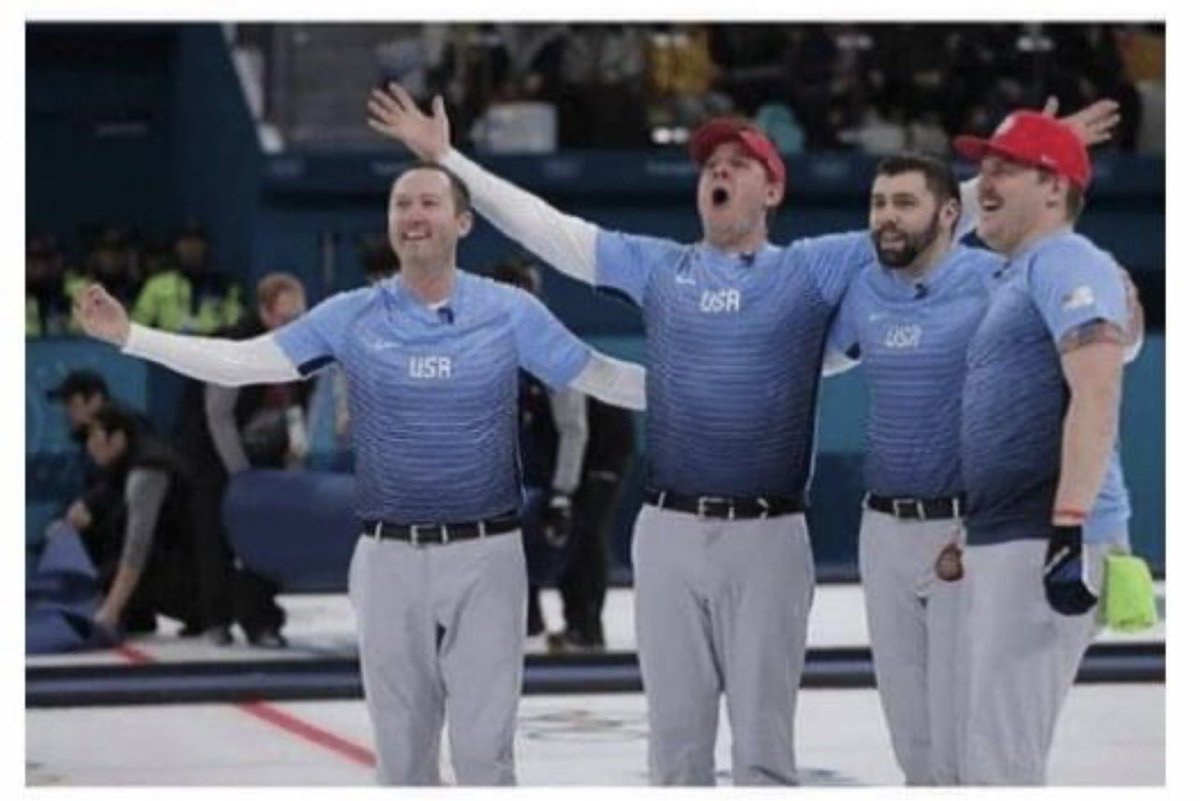 JoshMRadio's tweet photo. The US men's curling team looks like a group of dads that were just trying to get away from their families for the weekend but somehow ended up competing in the Olympics. https://t.co/qyum6exHJw