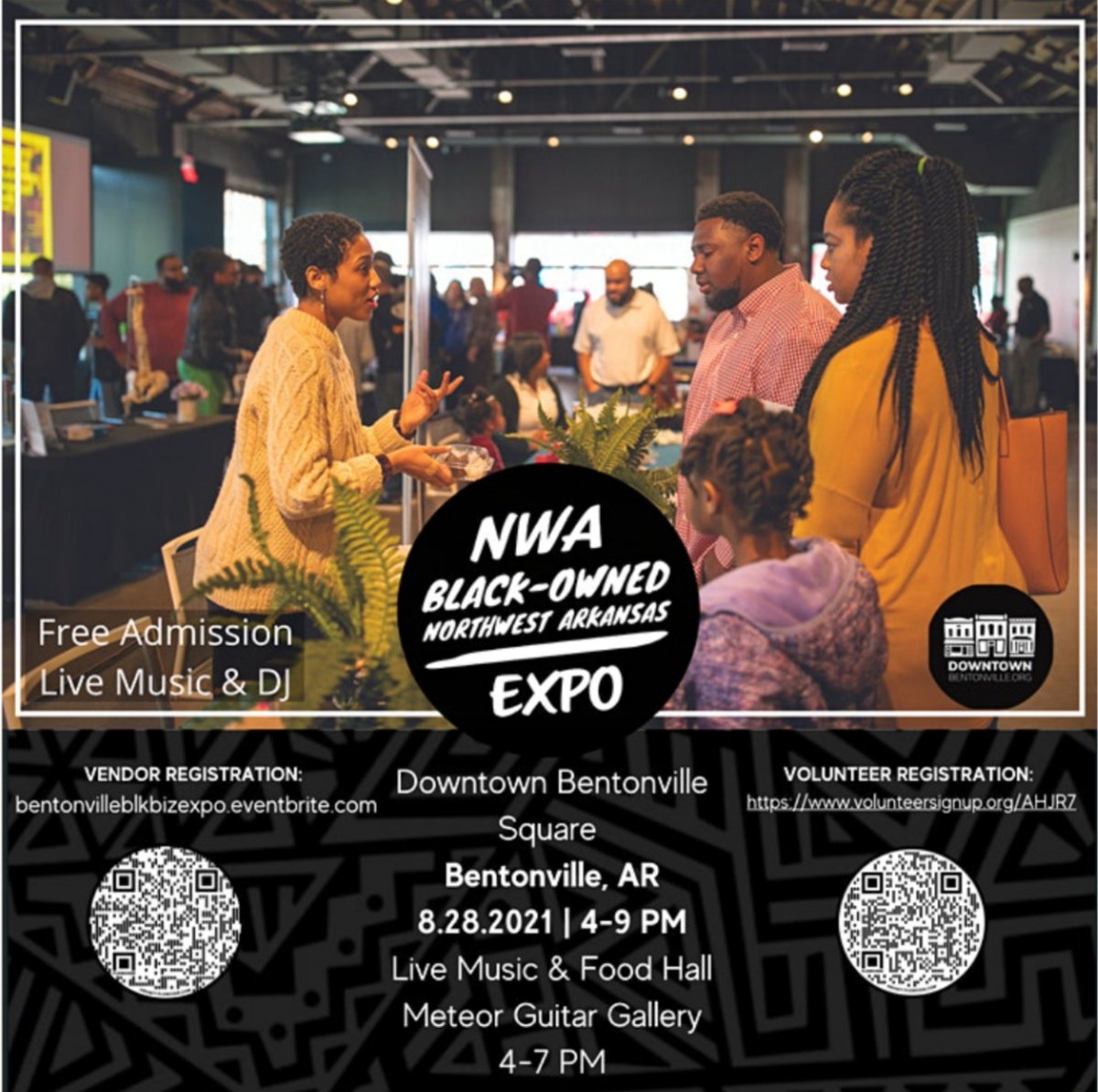 In celebration of August being National Black Business Month, we're excited to bring to you another Black-Owned Business Expo this year in the form of a block party! 

Regis. link for Vendors:
eventbrite.com/e/nwa-black-ow…

Registration for Volunteers -  volunteersignup.org/AHJR7