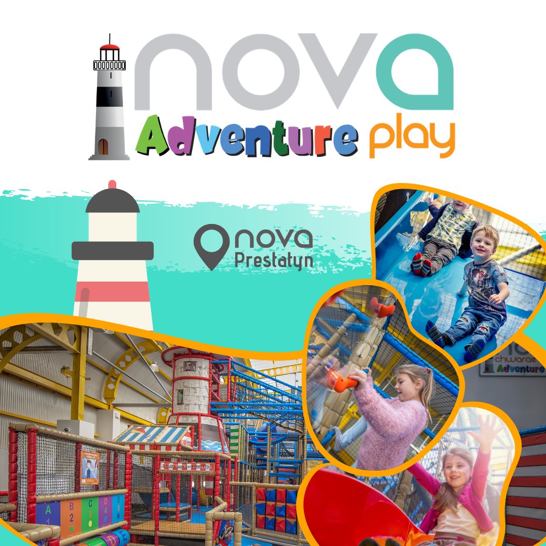 Mae llwyth o bethau i’w gwneud yn Lle Chwarae’r Nova!
  
 Wrth i’r plantos ddringo i ben y goleudy, datrys posau a phlymio i’r pwll peli, gallwch chithau fwynhau diod a thamaid blasus i’w fwyta yn y caffi!
