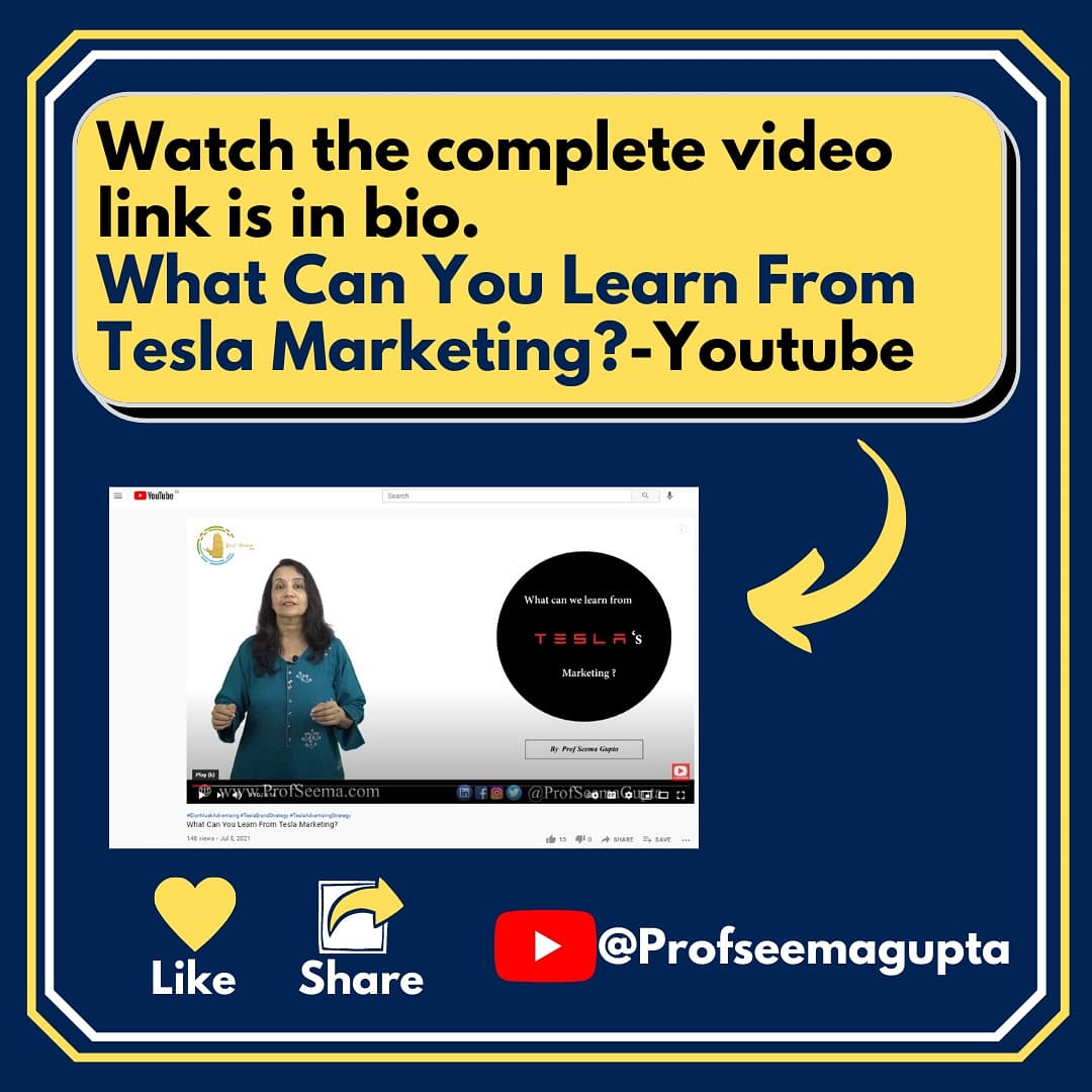 profseemagupta's tweet photo. Learn from TESLA๐
The marketing lessons from Tesla:
โ๏ธ Customer Experience
โ๏ธ Transparency
โ๏ธ Online Presence
โ๏ธ Campaign Marketing
โ๏ธ Public Interaction
Watch my complete video on YouTube -
LINK :https://t.co/uz8pX6WcQK
#tesla #teslamodel #companydevelopment #teslas https://t.co/Jysl0RJbIP