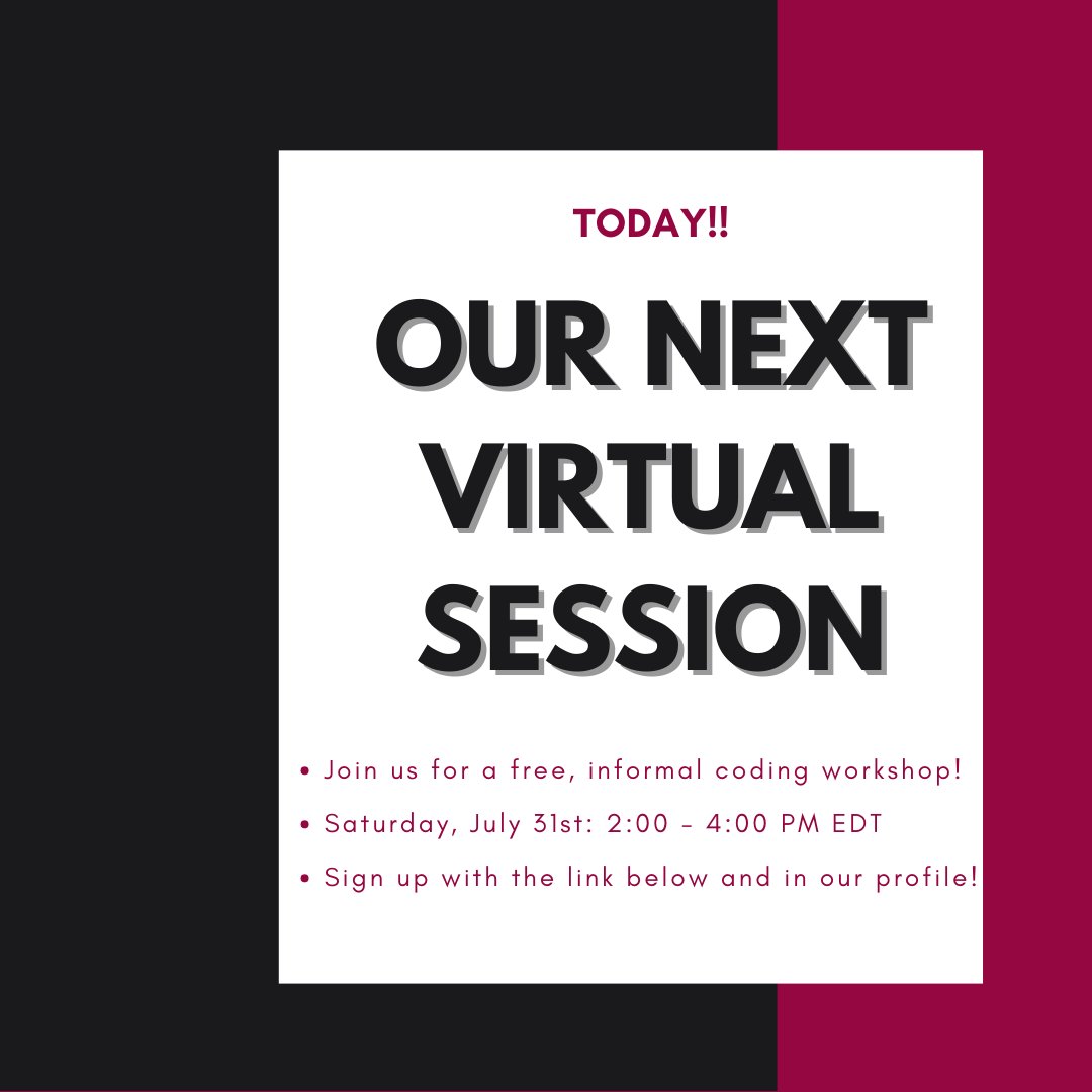 CoderdojoClark's tweet image. Reminder: Today is our coding workshop from 2-4pm! Sign up with this link: eventbrite.com/e/virtual-code…
#computerscience #coderdojo #code #technology #HTML #CSS #Javascript #js #programming #computers #computerprogramming #cs #tech #Python #codingforkids #kidsintech #STEM #STEMforKids