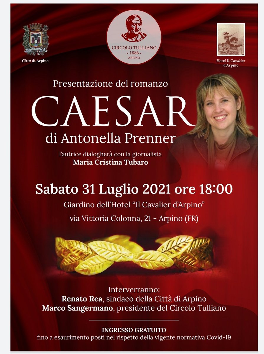 Questa sera un altro bellissimo appuntamento con la Storia e con un libro bellissimo, affascinante, pieno di incanto.
Vi aspetto alle 18 ad Arpino per la presentazione del nuovo libro CAESAR di Antonella Prenner!
