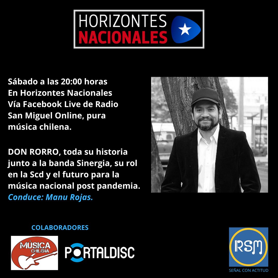 manurojasfotos's tweet photo. Hoy sábado junto a Don Rorro de Sinergia, a las 20:00 horas en Horizontes Nacionales vía Facebook Live de Radio San Miguel Online, los y las esperamos...¡¡¡
.
#donrorro
#sinergia
#portaldisc
#musicachilena🇨🇱
#horizontesnacionales
#radiosanmiguelonline https://t.co/cPsUVLM0Vw