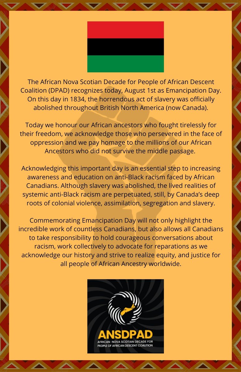 Emancipation Day is August 1st. Find one of the many events at emancipationdayns.ca/events/ that are taking place across the province in recognition of this important day.