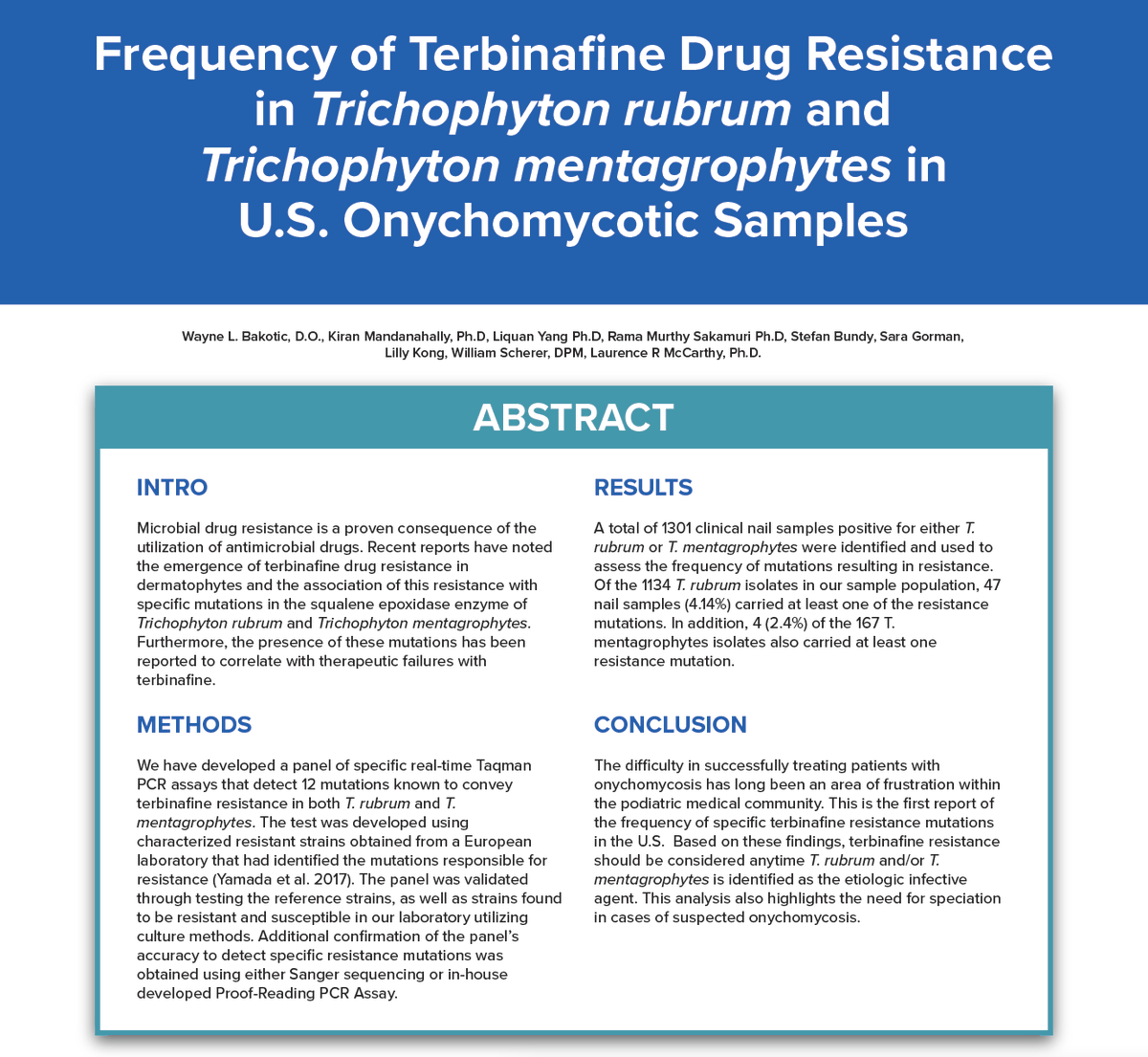 BakoDiagnostics's tweet photo. Join us today at the #APMANational from 1-2 p.m. for a BakoDx poster presentation on the new PCR Test for Terbinafine Resistance in Onychomycosis with Dr. William Scherer. 
 
#APMANational2021 #APMA #BakoDx

@APMA https://t.co/wETcmE5b5t