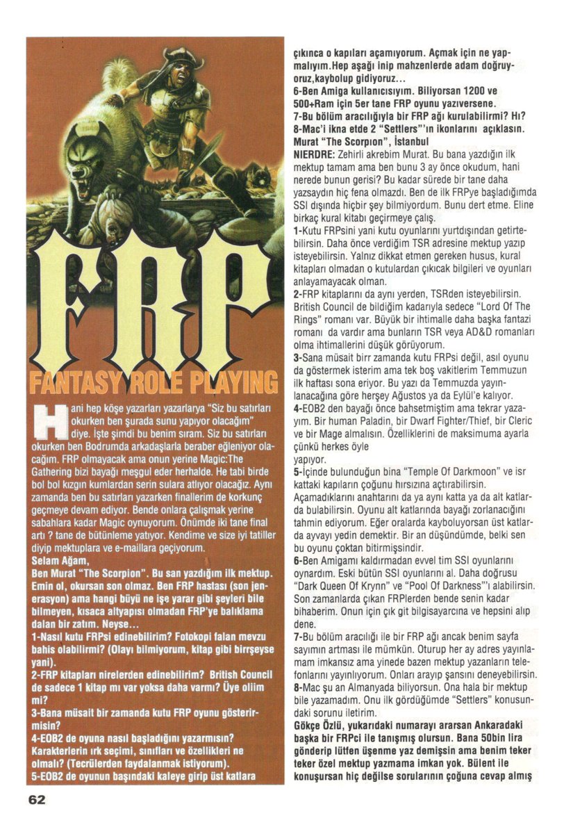 GameShowTR's tweet photo. #GameShow #GameShowTR
#OnYedinciSayı #Issue17
#Temmuz1996 #July1996
Fantasy Role Playing 🧙♀️🧙♂️
#FantasyRolePlaying #FRP #DnD
#Nierdre
#MagicTheGathering
#SSI
#EoB
#TempleOfDarkMoon
#Amiga1200
#ArmorClass
#TSR
@FRPNet https://t.co/lxOXyMnT1y