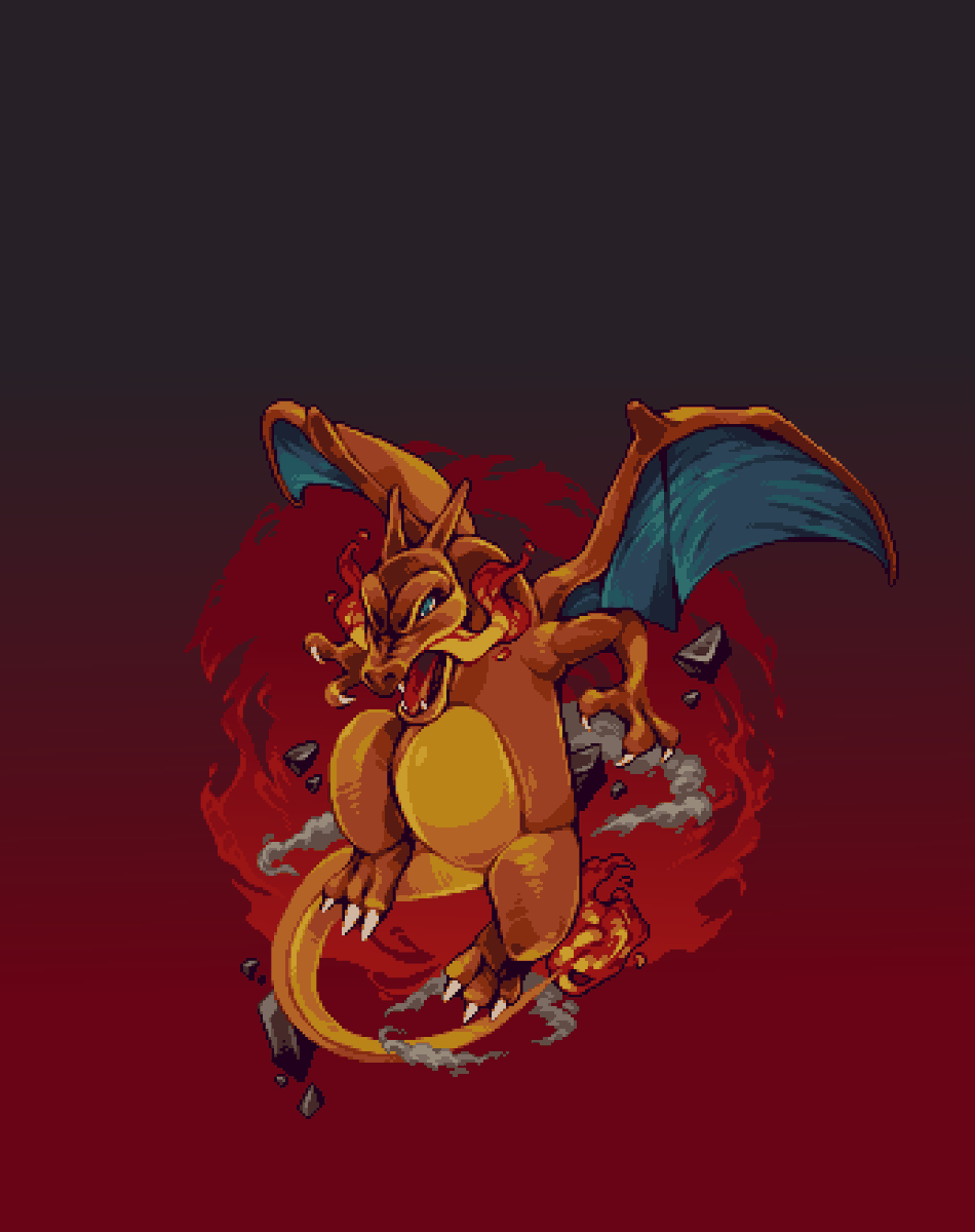 charizard pokemon (creature) no humans solo fire flame-tipped tail open mouth claws  illustration images