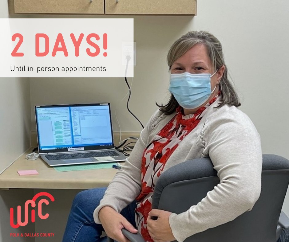 2 Days until in-person appointments and we can't wait!

To start, we will be doing only certification appointments in person. Nutrition education appointments will still be completed over the phone. Give the clinic a call if you are wondering if you need to come in!