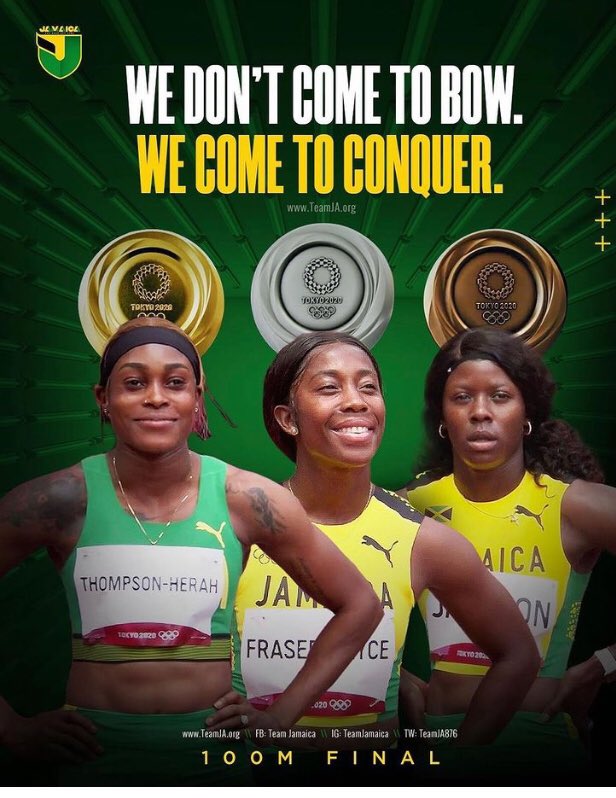 Congrats ladies. Clean sweep 1-2-3 and new world record #proudjamaicans 
#teamjamaica #tokyo2020 
🇯🇲🇯🇲🤸🏾‍♂️🤸🏾‍♂️💃🏾💃🏾👏🏾👏🏾🧹🧹