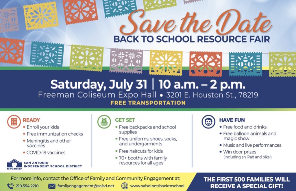 Come out to the @saisd back to school resource fair today at the Freeman Coliseum and visit the Early Childhood Booth! <a href="/SAISD/">San Antonio ISD</a>ECE