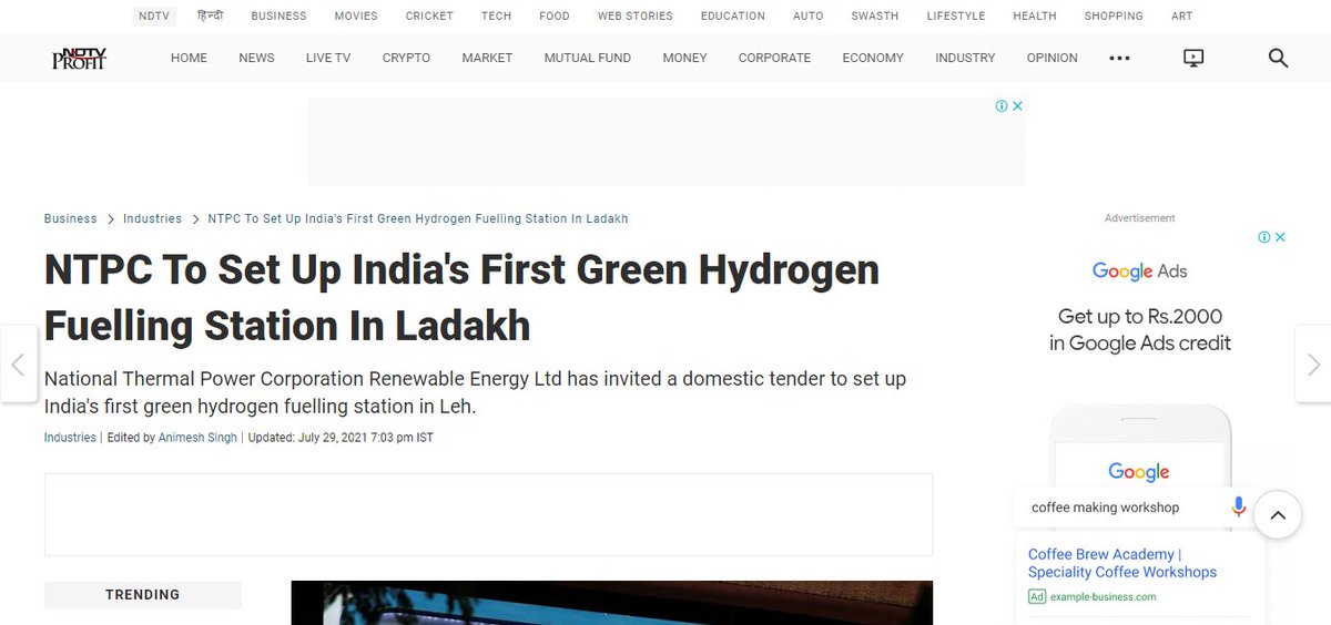 M12India's tweet photo. NTPC To Set Up India's First Green Hydrogen Fueling Station In Leh, Ladakh. This will also reduce the dependence of Military on Fossil Fuels https://t.co/zDTEyTVwYT