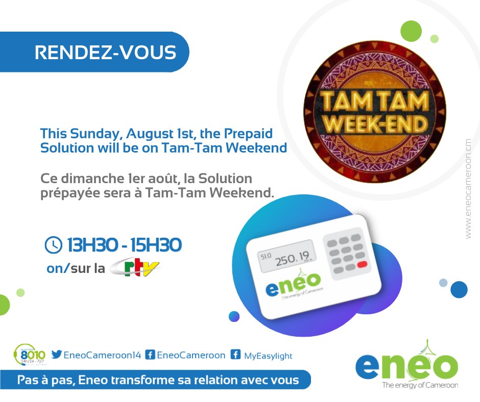 InsideSocadel's tweet photo. #CustomerInfo | Join us this Sunday, August 1st, 2021 on the #TamTamWeekend TV show on @CRTV_web, to learn more about the prepaid metering solution.

#LifeWithMyPrepaidMeter https://t.co/m2eaUBrGLU