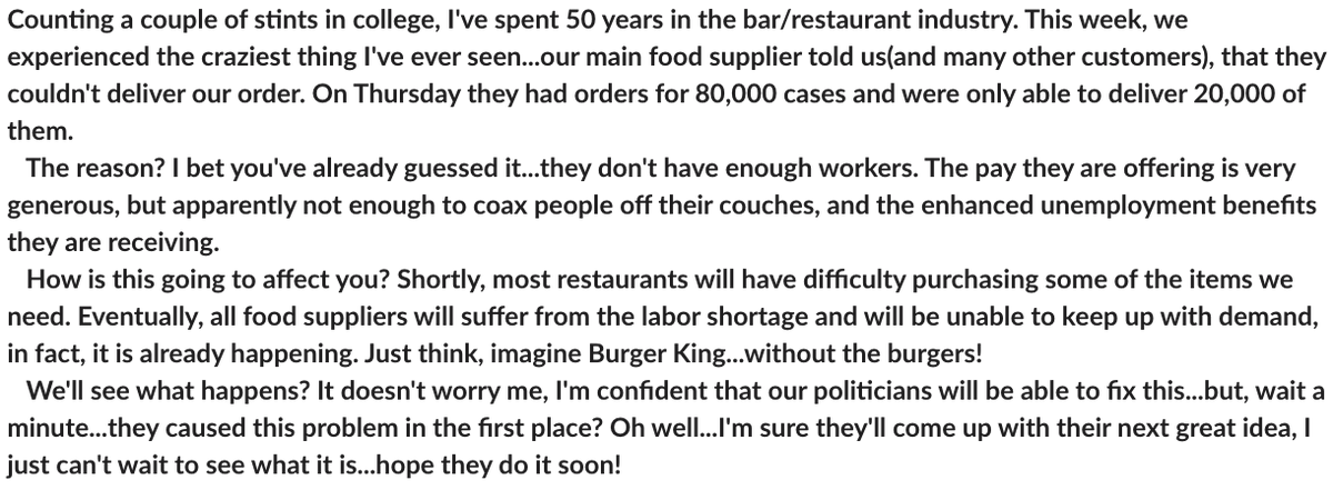 Dailytakes's tweet photo. Big fan of Sluggo's in Brookfield. https://t.co/E5ntDRVmA8
Great food. Great service. Their latest e-newsletter began with the following news about the Won't Work Bonus. Wow.
It is past time to stop the enhanced UI benefits. Unemployment was never meant to be a welfare program. https://t.co/FDVQVx1ShR