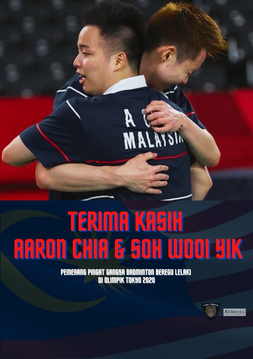 Terima Kasih Aaron Chia &amp; Soh Wooi Yik yang telah menghadiahkan pingat gangsa di Olimpik Tokyo  untuk seluruh rakyat Malaysia 🇲🇾
__

تريما كاسيه اارون چيا &amp; سوه وواوءي ييك يڠ تله مڠهديهكن ڤيڠات ڬڠسا د اوليمڤيك توكيو اونتوق سلوروه رعيت مليسيا 🇲🇾
