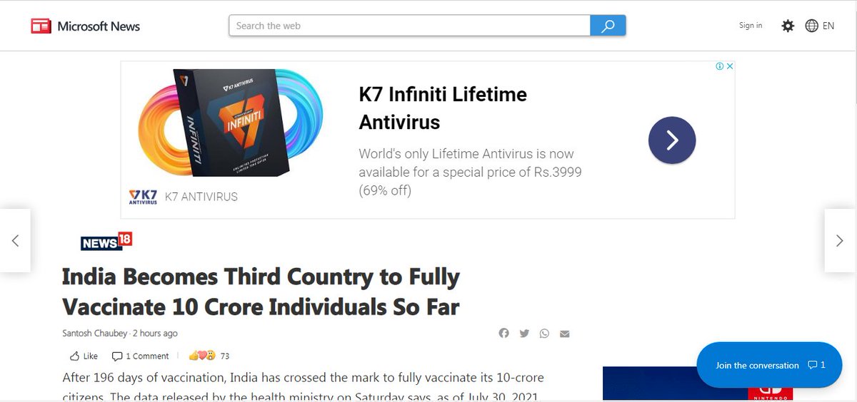 M12India's tweet photo. India became nation to vaccinate 100 Million people fully after USA and Chynea https://t.co/Wbk5gJDsma