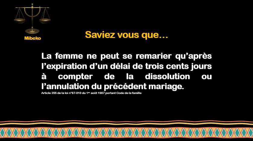 Tandis que l'homme peut se remarier, sans délai, juste après la dissolution ou l'annulation de son précédent mariage.🤦 <a href="/YNdjoli/">Yori Ndjoli</a> <a href="/central_sage/">ᏟᎬᏁᎢᏒᎪᏞ👑🇨🇩</a> <a href="/Sharufa_/">Sharufa</a> @CybelleKamba <a href="/ShematsiChris/">Chris Shematsi</a> <a href="/KonaJoelle/">Kona Joëlle</a>