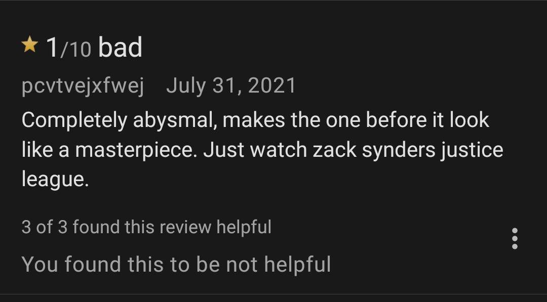 Some cultist review bombing TSS on IMDB

them telling people not to review it 10/10 cause it's not out yet while reviewing it 1/10 themselves did tickle me a bit though