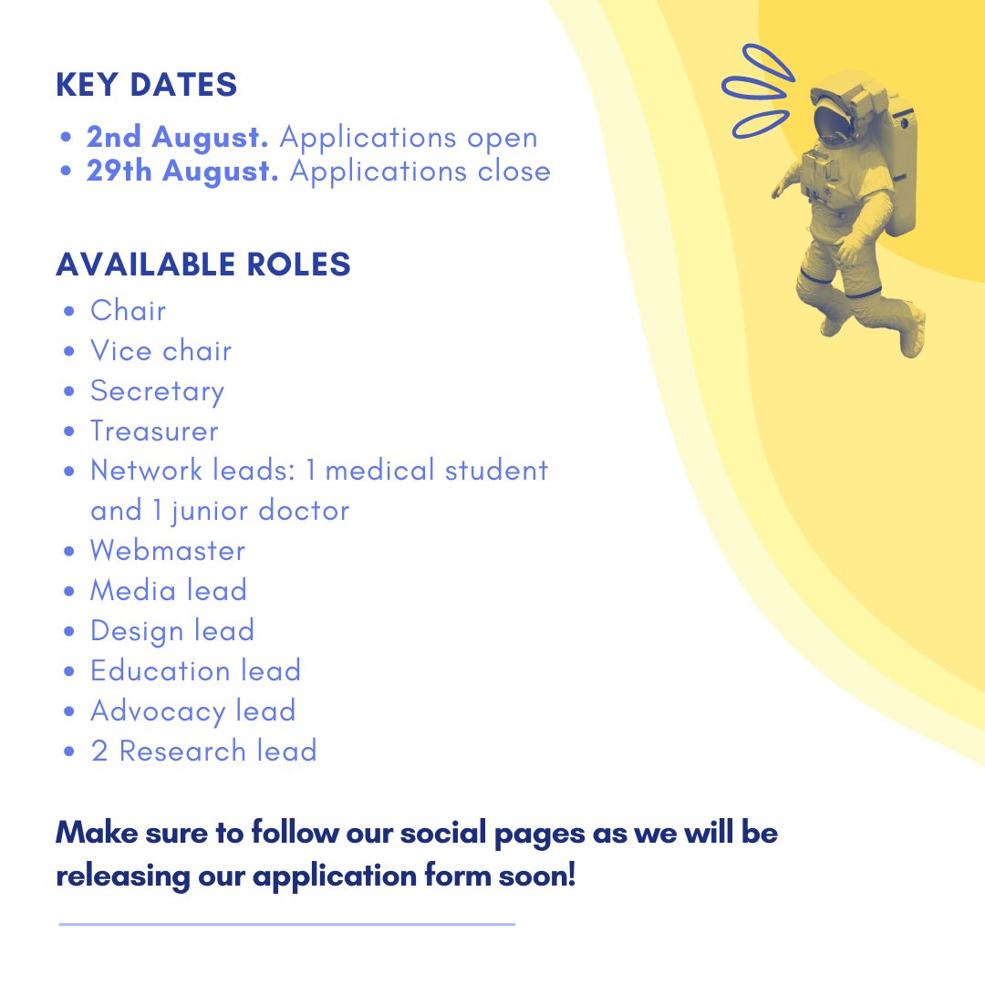 APPLY TO BE PART OF THE INCISION UK COMMITTEE! 

We are looking for a new committee of students passionate about #GlobalSurgery - apply to be part of the 2021/22 InciSioN UK committee!

Applications open on Monday 2nd August. (1/2)

 #InciSioNUK #GlobalSurgery #AspiringSurgeon