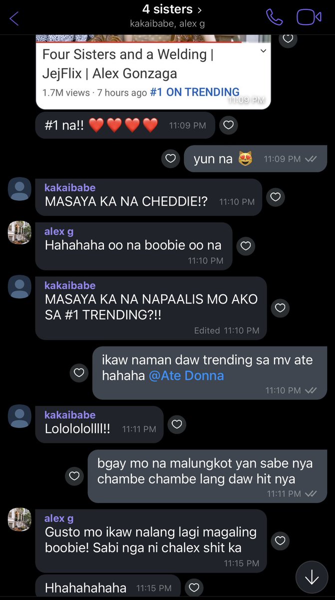 ZeinabHarake11's tweet photo. Yung kahit kami di maka move-on sa #FourSistersandAWelding 😂

ikaw naman kasi @Mscathygonzaga inagaw mo yung #1 trending kay @DJBDonna  di papayag yan dapat sya lang magaling mag aaway kayo nyan tapos si mommy pinty ikaw nanaman kakampihan kasi ikaw yung favorite! 😭 https://t.co/Hu5SkkB76t
