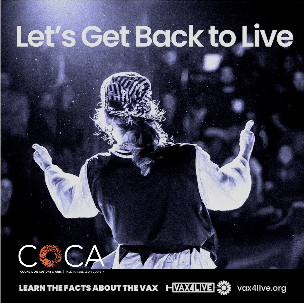 TallahasseeArts's tweet photo. Join COCA and the other proud partners for #Vax4Live, a campaign by @NITO_Live. It’s time to #CountUpToLive! With every hand wash, mask, and vaccination effort, we’re one step closer to singing, dancing, and shouting…together. Facts about the vax at https://t.co/fuNFsW33tr https://t.co/6RB21hjQkA