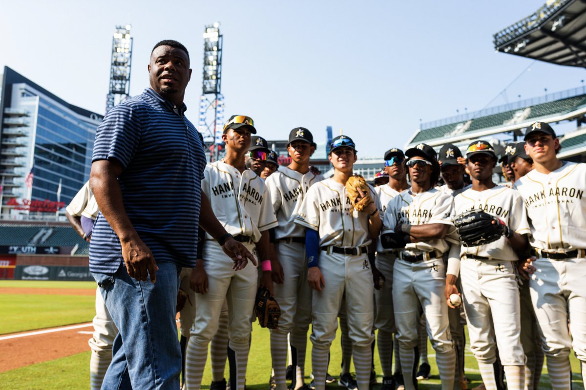 MLB on X: Let the kids play. Ken Griffey Jr. gives the pregame pep talk to  the 44 players of the Hank Aaron Invitational. #HankAaronWeekend   / X