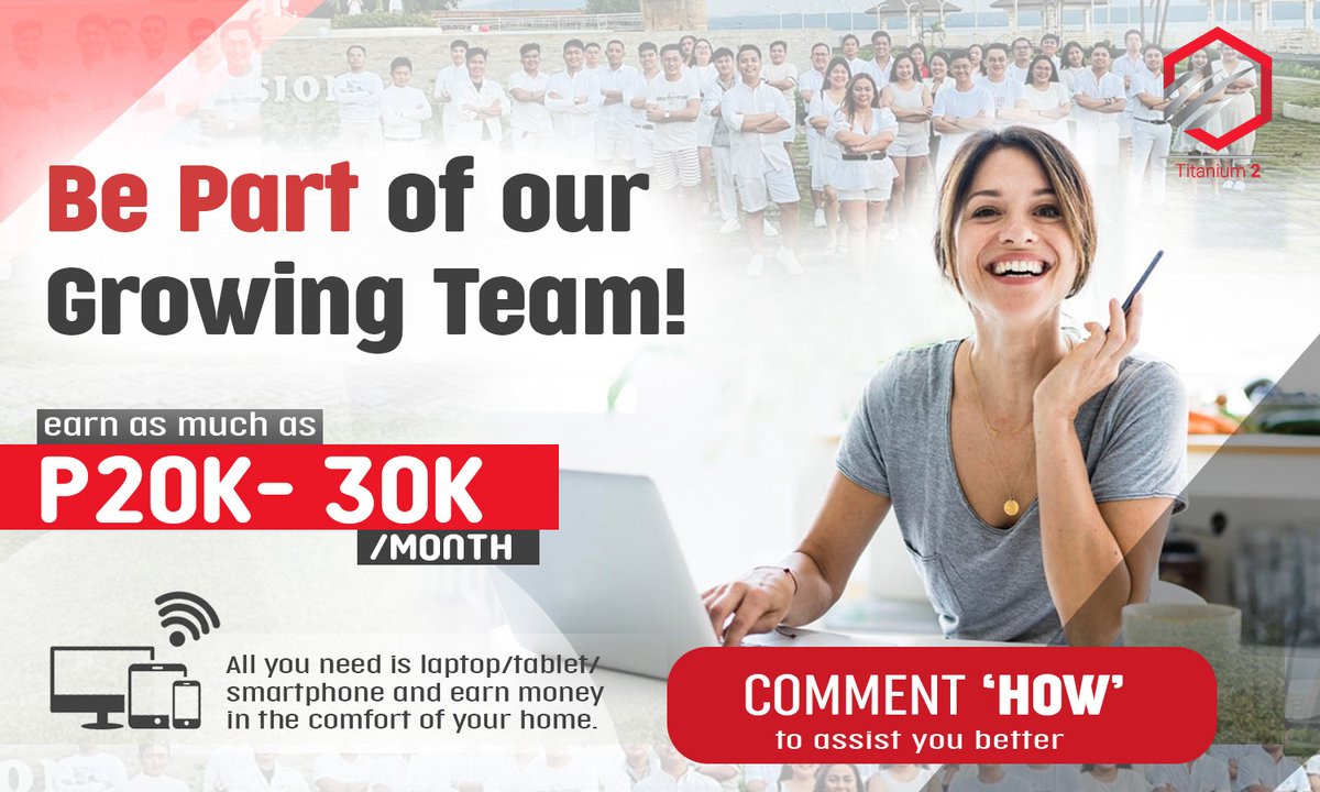 titanium2branch's tweet photo. Are you looking for a job that can give you great opportunities while earing?

Great! If you have laptop/tablet or smartphone, you can join our team and earn as much as P20,000 up to P30,000 .

Apply now!

#Titanium2Branch #WorkfromHome #APPLYnow https://t.co/6KkK3wJUMr