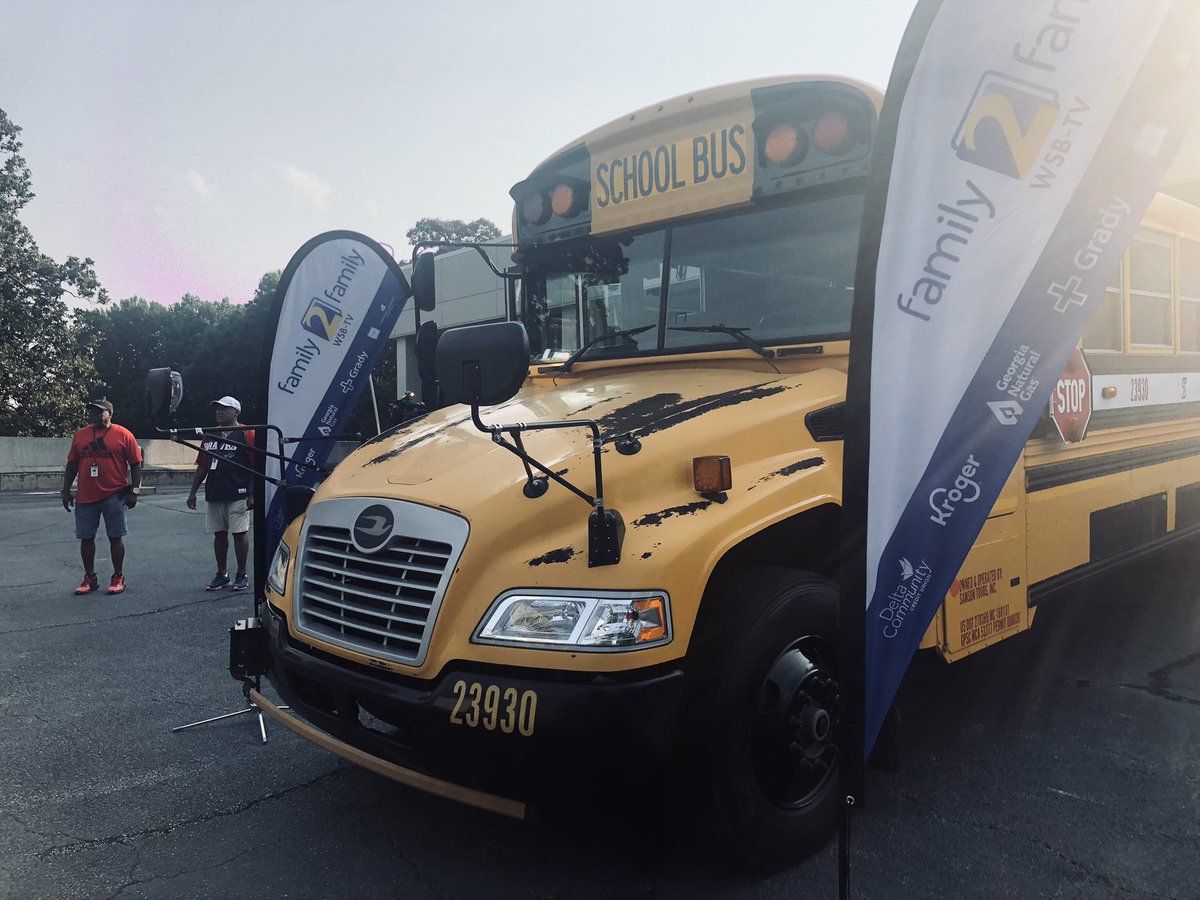 These three @wsbtv team members set up the back #wsbtv parking lot so that you can safely drop off school supplies to #StuffTheBus Thank you David, @DwayneHarden23 and Steve -