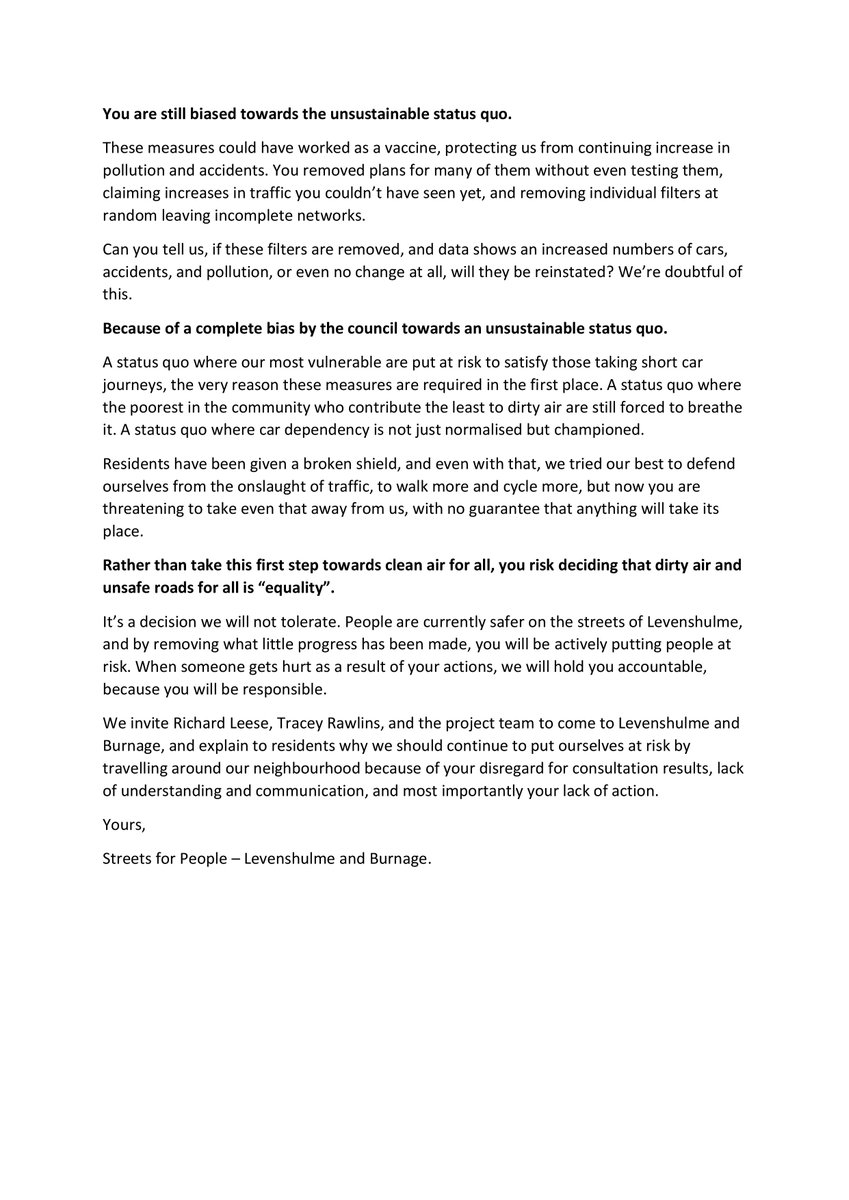 Streets for People have written an open letter to Richard Leese, Tracey Rawlins, our councillors, and the project team, in response to a recent concerning update on the Levenshulme and Burnage Active Neighbourhood. In short, its simply not good enough: