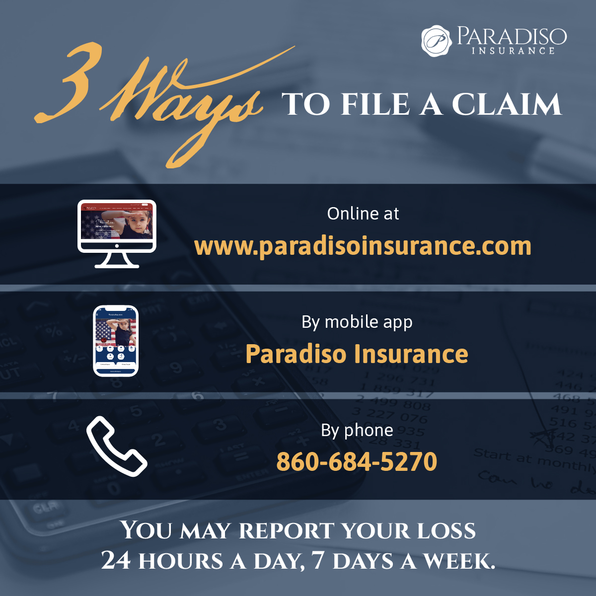 paradisoins's tweet photo. Paradiso Insurance has more ways to help you in your insurance claims. You can report your loss, 24 hours a day, 7 days a week.  https://t.co/QRdXRWIEUw #fileaclaim #paradisoinsurance https://t.co/JSxc6qnGHO