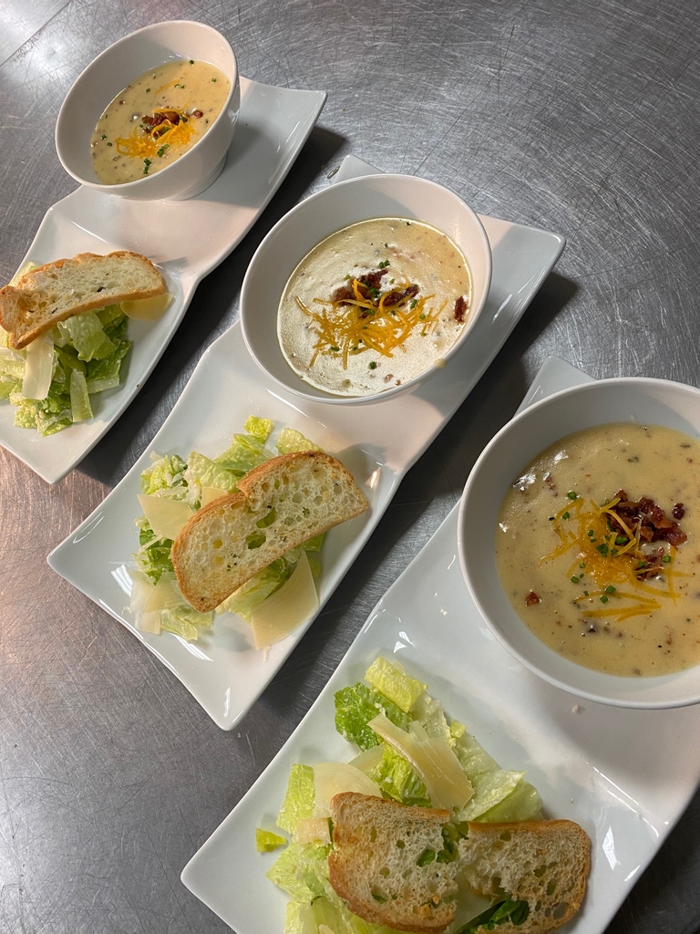 Any one else enjoy a nice cup of soup in the middle of summer?  
Here is a Caesar salad served with a loaded potato soup!
#rosendalevents #catering #caterer #atlantacatering #atlantacaterer #weddingcatering #weddingcaterer #eventcatering #eventcaterer #corporatecatering #corp