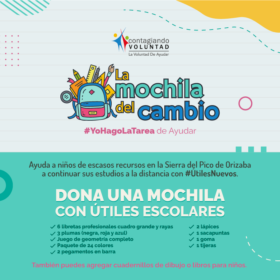 ContagiandoAC's tweet photo. Estamos convencidos de que la educación es de las herramientas más poderosas para POTENCIALIZAR A MÉXICO...
POR ESO QUEREMOS MOTIVAR A NIÑOS DE COMUNIDADES MARGINADAS CON MOCHILA NUEVA 🎒 PARA CONTINUAR SUS ESTUDIOS
#LaMochilaDelCambio #ContagiandoVoluntad
#CadenaDeAyuda https://t.co/ROQexp8Eu7