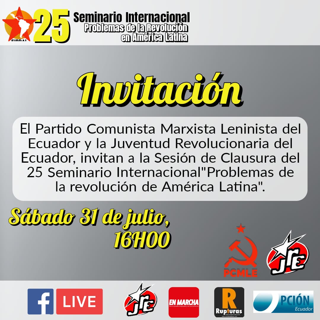 JRE_Ecuador's tweet photo. Invitamos a seguir la transmisión del la Sesión de Clausura del #25SIPRAL.
https://t.co/wb7dIKHDSX
#SIPRAL #Revolución #Ecuador  #LatinoAmerica #FacebookLive https://t.co/3JjpYWMqDu