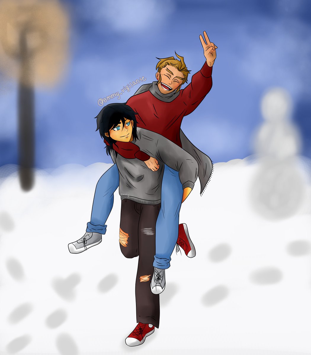 emmy_vigilante's tweet photo. Quirkless College AU where Keigo and Touya are having a nice day out in the snow.
Keigo Takami (20) studying to be a pilot
Touya Todoroki (23) studying English and writing
#mha #bnha #digitalart #dabi #hawks #keigotakami #touyatodoroki #college #uni #au #quirkless #dabihawks https://t.co/elOPE9PUes