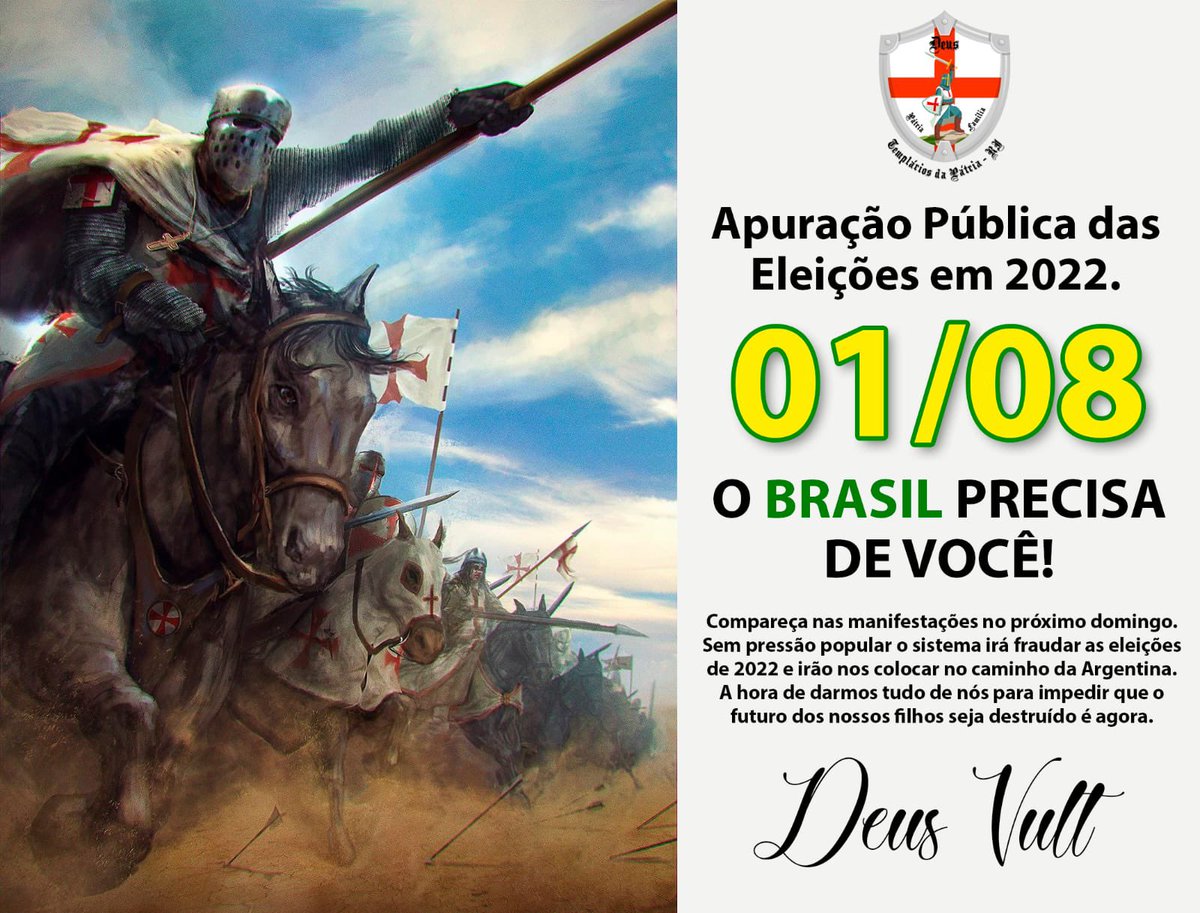 antoniotabet's tweet image. É amanhã, minha gente! Aluguem suas fantasias “Rei Arthur De Luxe”, bebam aquele Toddy preparado por empregados sem carteira assinada, masturbem-se imaginando aquilo que condenam e vão à luta pelo Mito!

Selva!