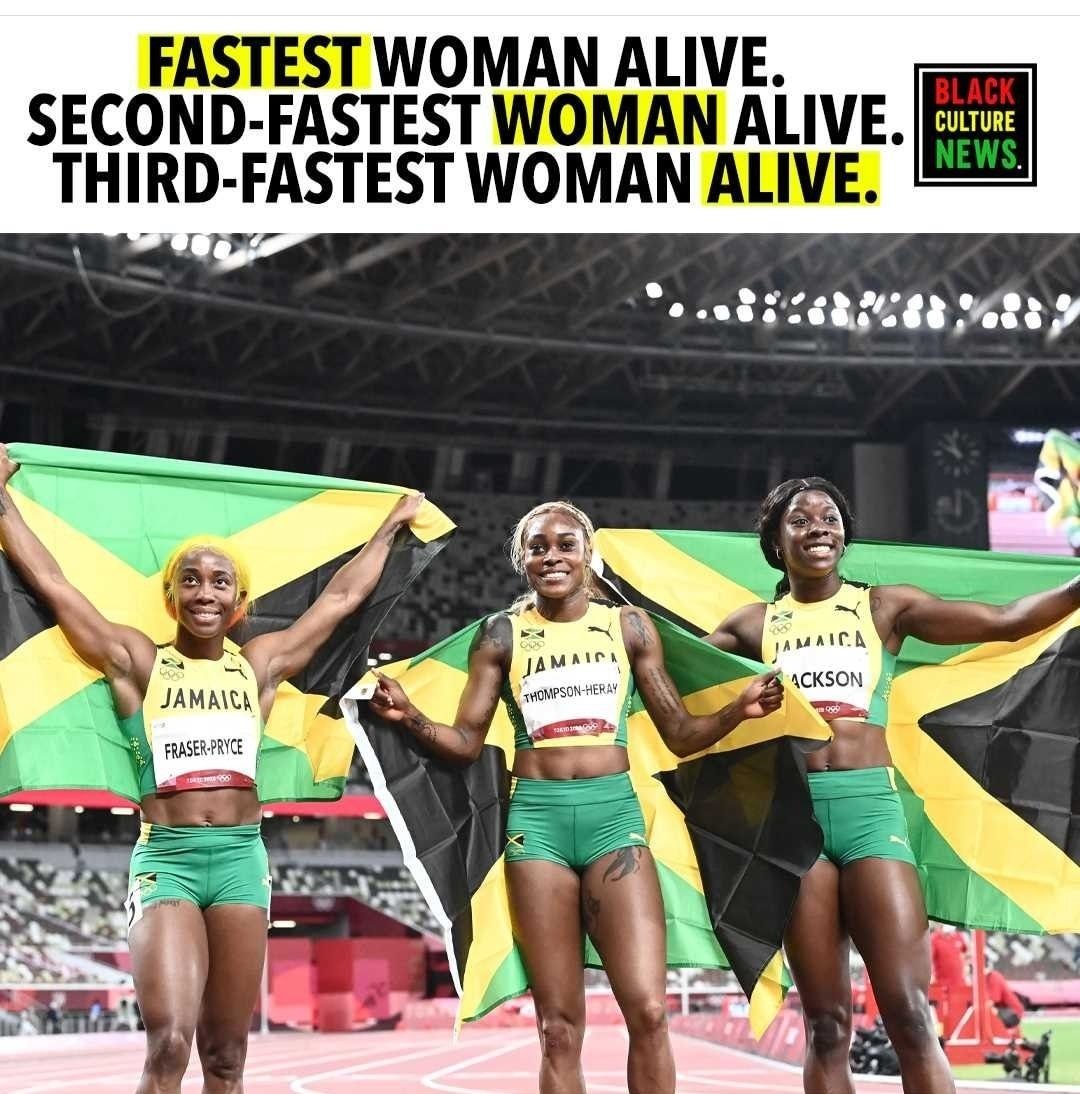 MsAllenTechTea1's tweet photo. Proud to be Jamaican. #Jamaica didn't come to play, CONGRATULATIONS #ElaineThompsonHerah #ShellyAnnfraserpryce and #sherickajackson #2020Olympics #100metres champions! https://t.co/ktLj7B5N2R