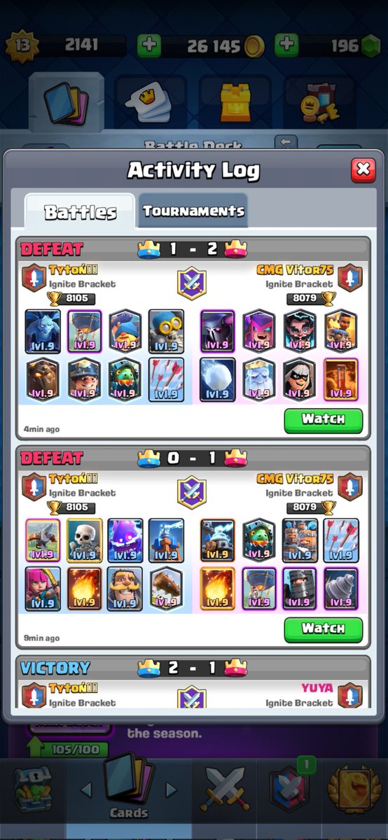 Finished 2nd in <a href="/IgniteHSMEL/">Ignite - High School Mobile Esports League</a> losing to <a href="/Vitor75u/">Vitor75 🇵🇹</a> in finals who played great, thanks to <a href="/Kezudi_cr/">Kezudi</a> with decks picking, and here some matches