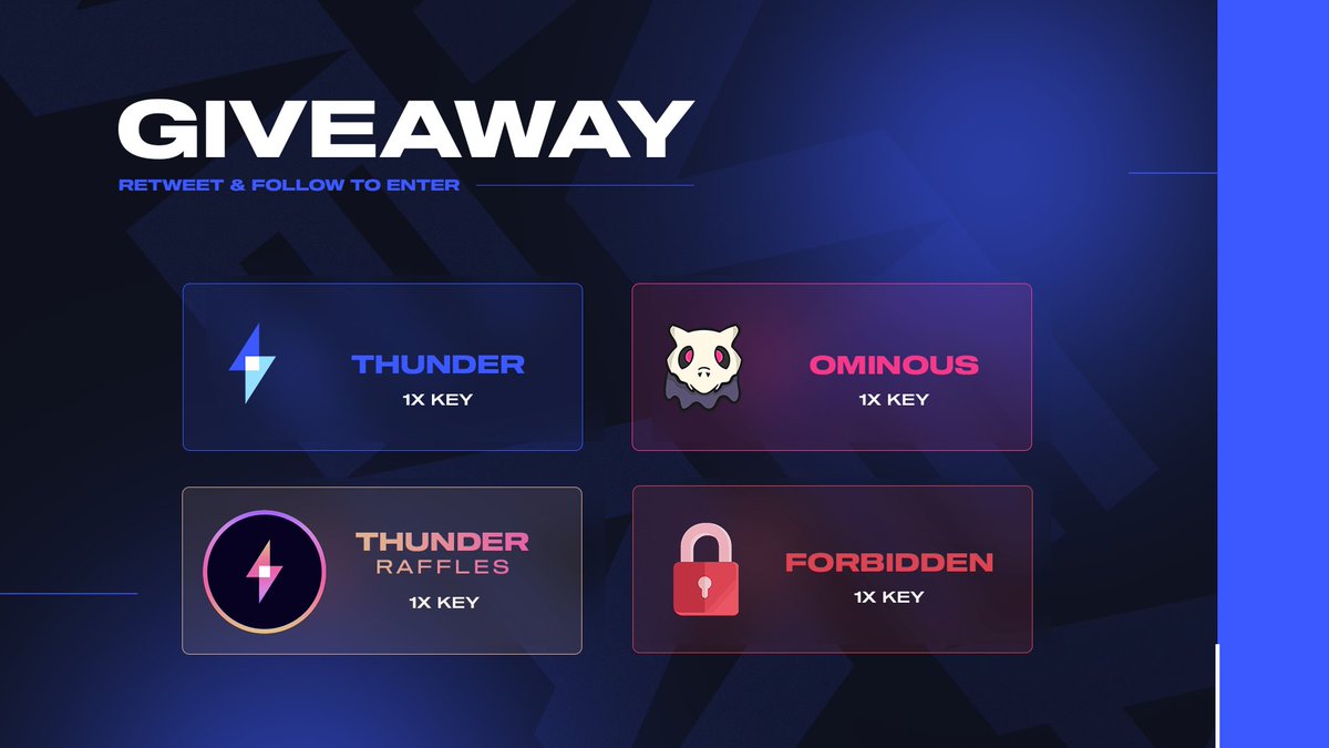 thunder_io's tweet image. GIVEAWAY! 🚀

To celebrate the recent launch &amp;amp; success, we partnered up with some friends and are giving away:

- 1x @thunder_io Key
- 1x @OminousAIO Key
- 1x @ThunderRaffles Key
- 1x @forbiddengroup Membership

Rules:

- RETWEET
- FOLLOW all accounts

Ends in 24 hours. 🍀