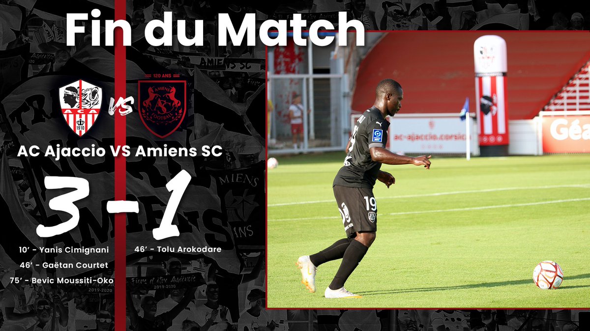 AmiensSC's tweet photo. C'est terminé, l'Amiens SC s'incline 3 buts à 1 en corse.

🔜Prochain match samedi à 19h 🆚@QRM

#ACAASC 3-1
#FiersDetreAmienois ⚪⚫ https://t.co/RlbTbHAdsc