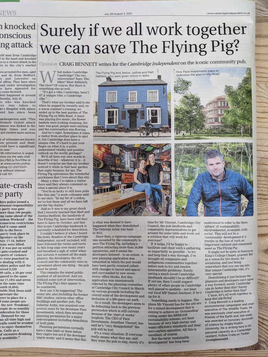 CraigBennett3's tweet image. My article in this week's @CambridgeIndy on why it's urgent that property developers #PaceInvestments, @camcitco and local community come together to save the wonderful, quirky and very special @theflyingpigpub

(written in my personal capacity as a #Cambridge resident)