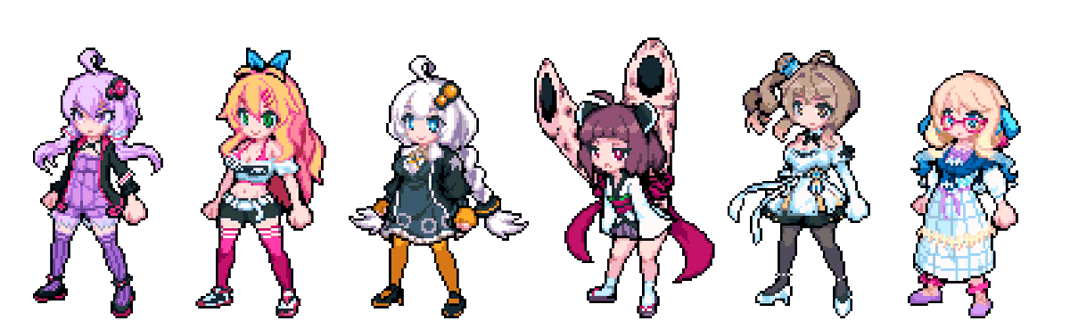 紲星あかり ,東北きりたん ,結月ゆかり 「ディスガイア風ドット絵
6人並べてみた図…先は長いぞ_(:3 」∠)_ 」|いなば置物@インターネット難民のイラスト