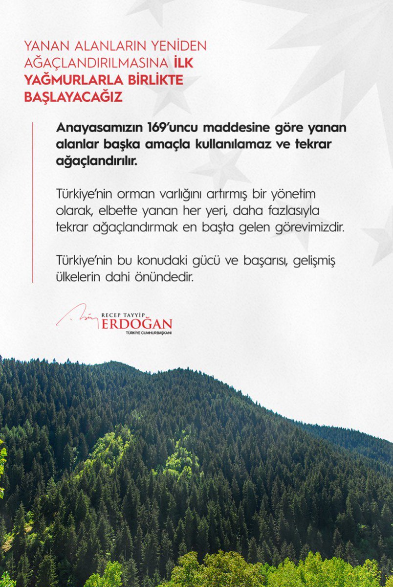 Türkiye’nin orman varlığını artırmış bir yönetim olarak elbette yanan her yeri daha fazlasıyla tekrar ağaçlandırmak en başta gelen görevimizdir.