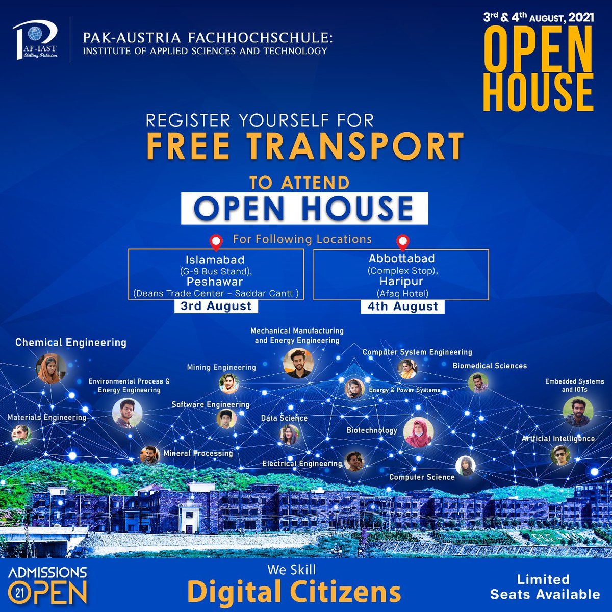 PAFIAST's tweet photo. Open house to know more about PAF-IAST...
Admissions open at Pak-Austria Fachhochschule Institute of Applied Sciences and Technology
#PAFIAST #Haripur #PAF #SkillingPakistan https://t.co/fwaTTyl31T