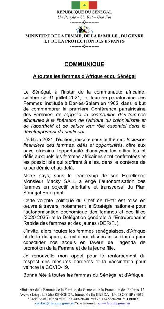 Bonne Fête à toutes les femmes du Sénégal et d’Afrique.🥰