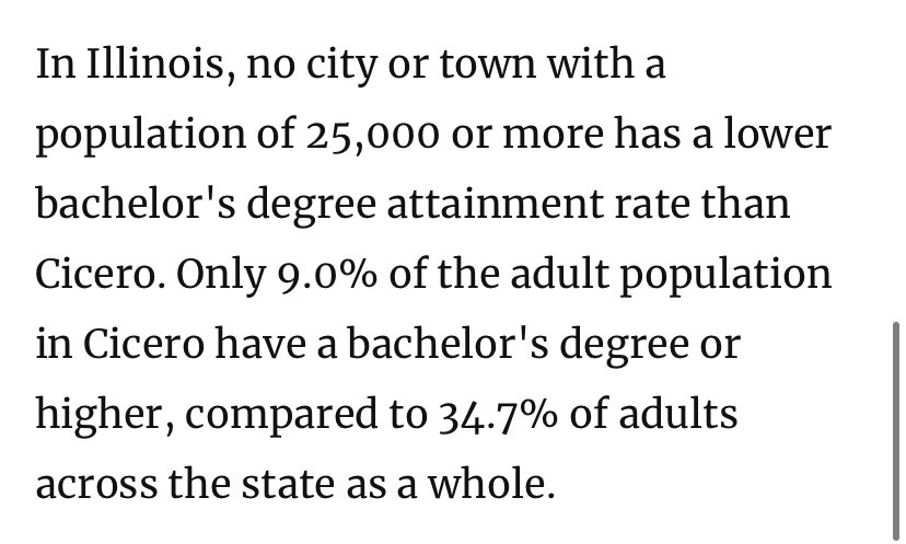 Newsrooms that equate education with college degrees will ALWAYS fail to understand &amp; adequately cover POC, immigrant communities like #Cicero. This headline is 🗑